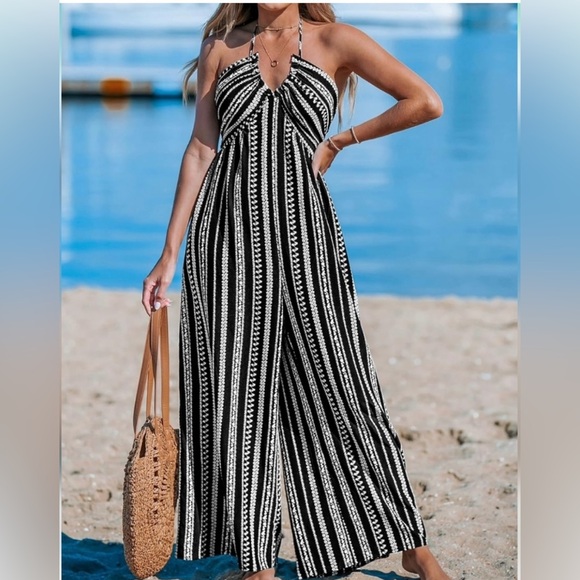 Cupshe Pants - Cupshe Halter Jumpsuit Black and White Small NWT